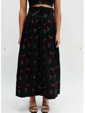 Women's Liz Sport Floral Black Elastic Waist Midi Skirt - Small Great Condition
